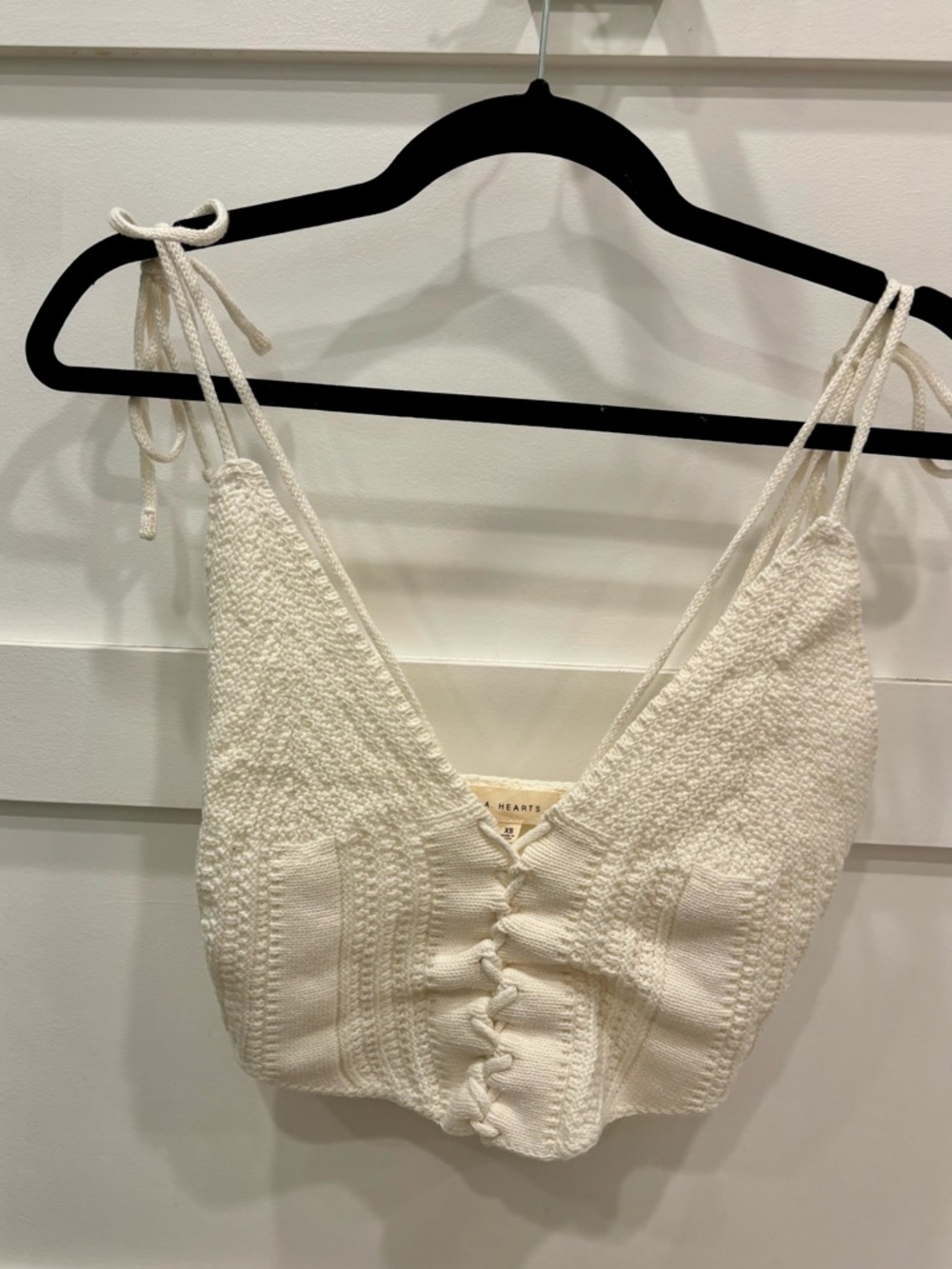 L.A. Hearts Cream Knit Cropped Tank w/ Tie Straps Boho